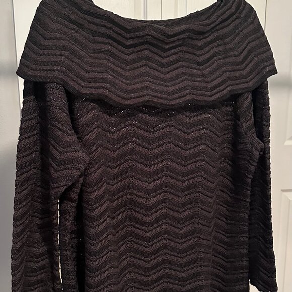 Nic+Zoe Black Fold-Over Cowl Neck Chevron Design Sweater, 1X - Picture 5 of 5